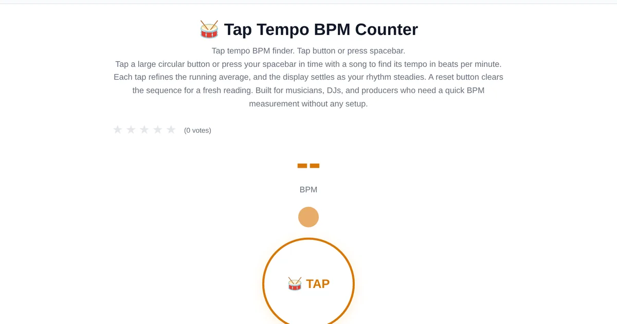 BPM Tap Tempo — free online tool interface on ToolStand