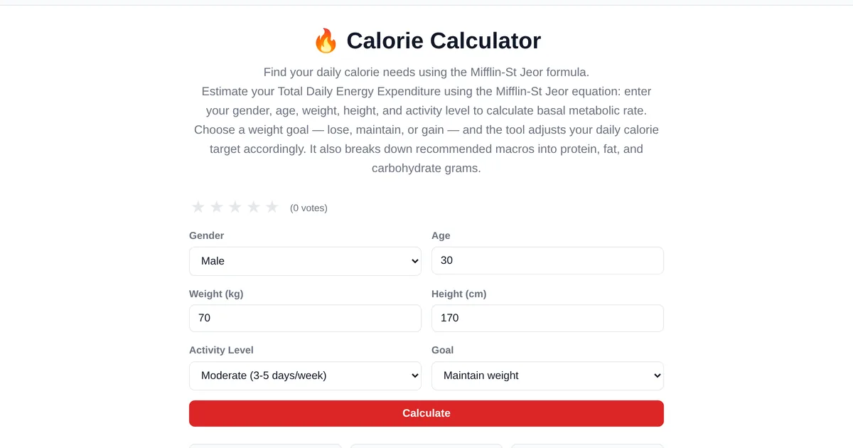 Calorie & TDEE Calculator — free online tool interface on ToolStand