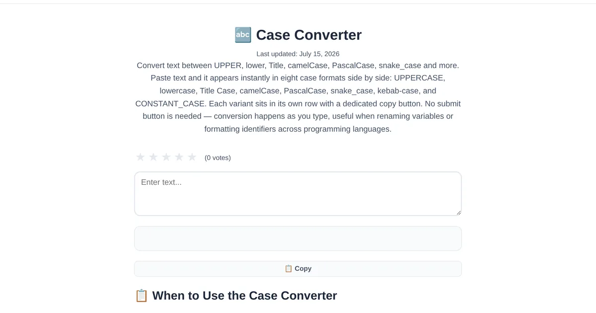 Case Converter — free online tool interface on ToolStand