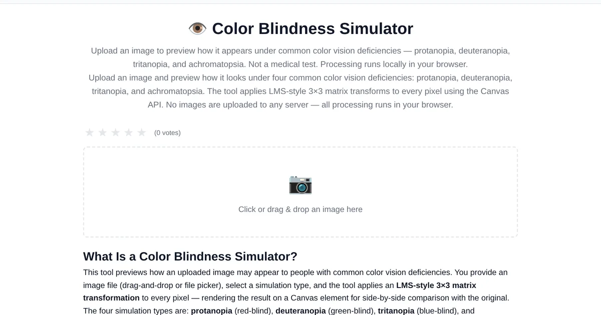 Color Blindness Simulator — free online tool interface on ToolStand