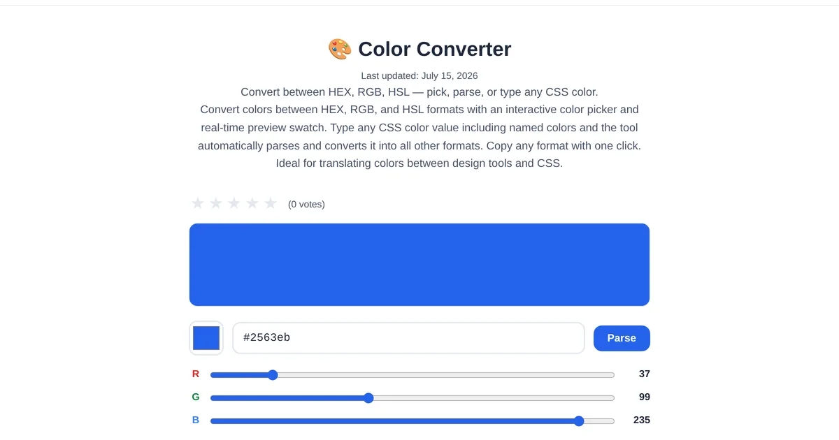 Color Code Converter — free online tool interface on ToolStand