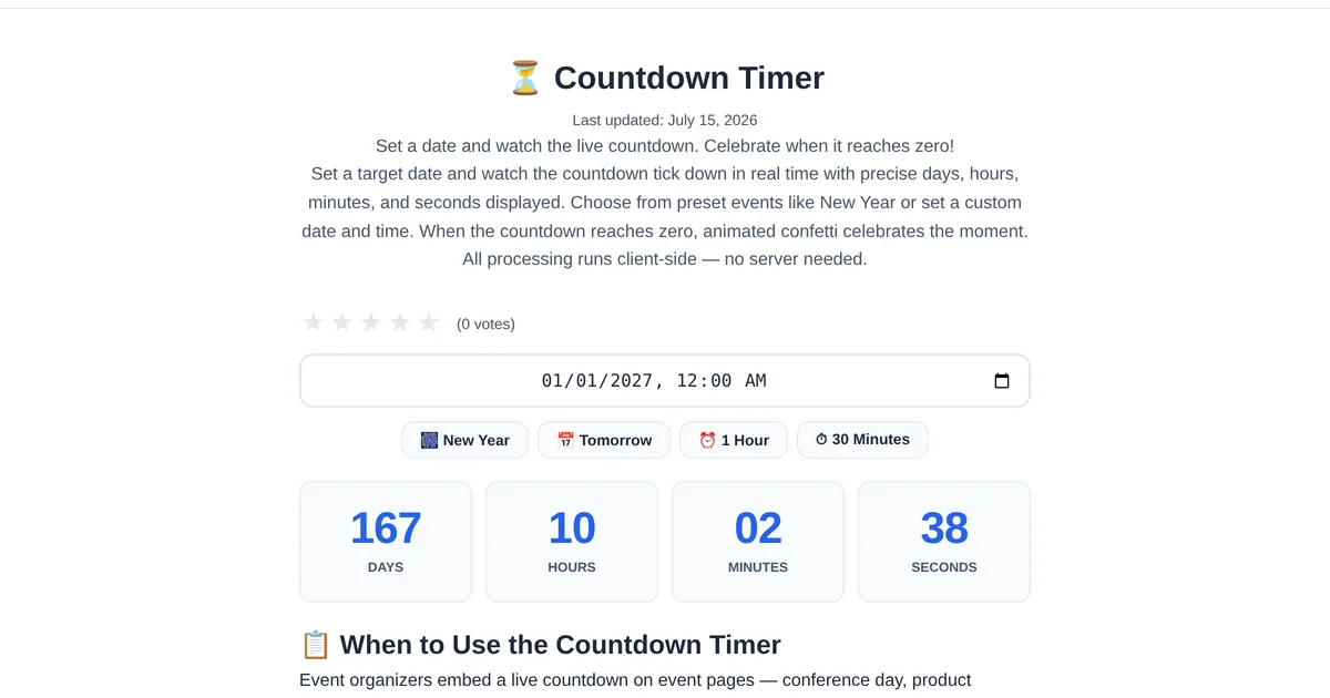 Countdown Timer — free online tool interface on ToolStand