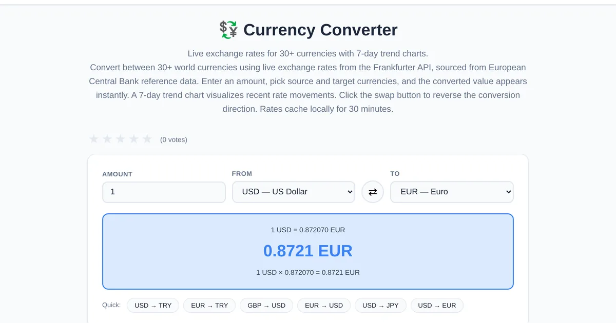 Currency Converter — free online tool interface on ToolStand