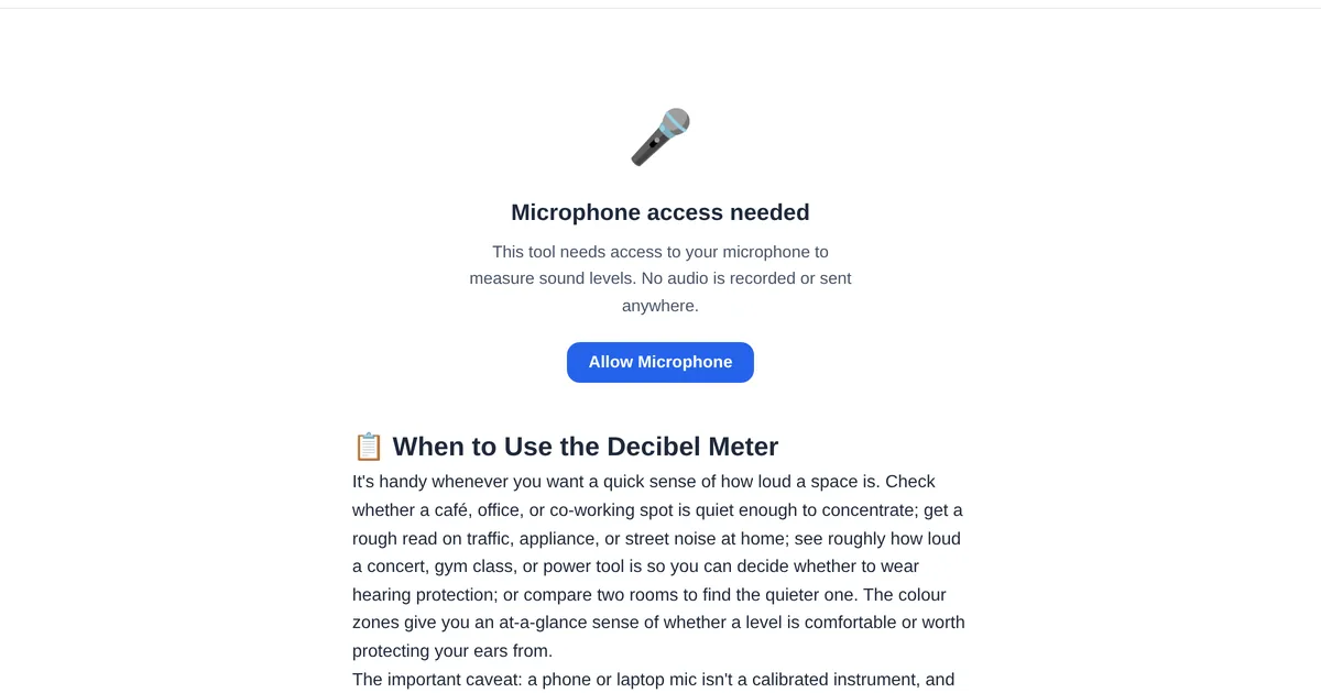 Decibel Meter — free online tool interface on ToolStand