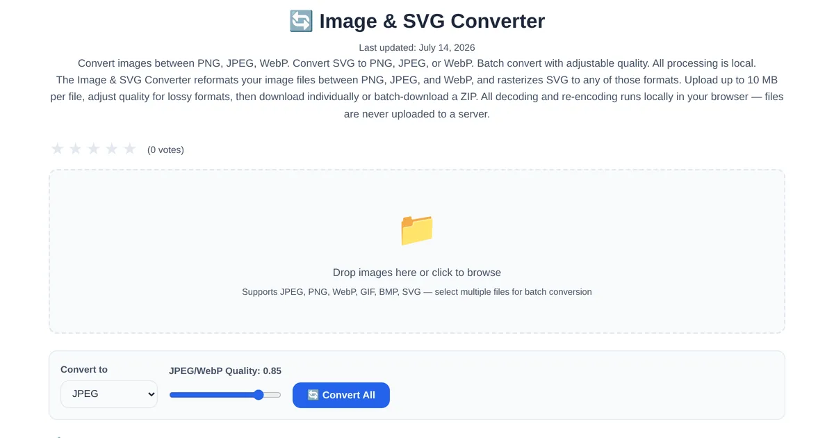 Image Format Converter — free online tool interface on ToolStand