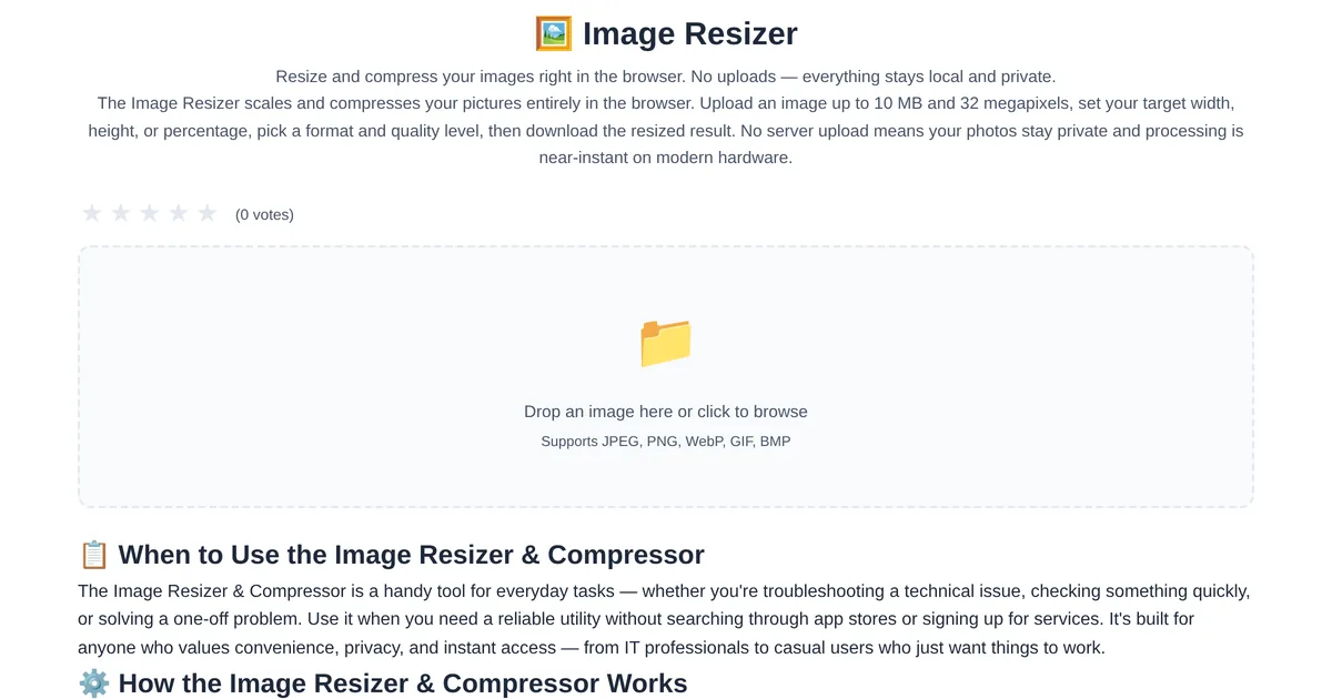 Image Resizer & Compressor โ free online tool interface on ToolStand