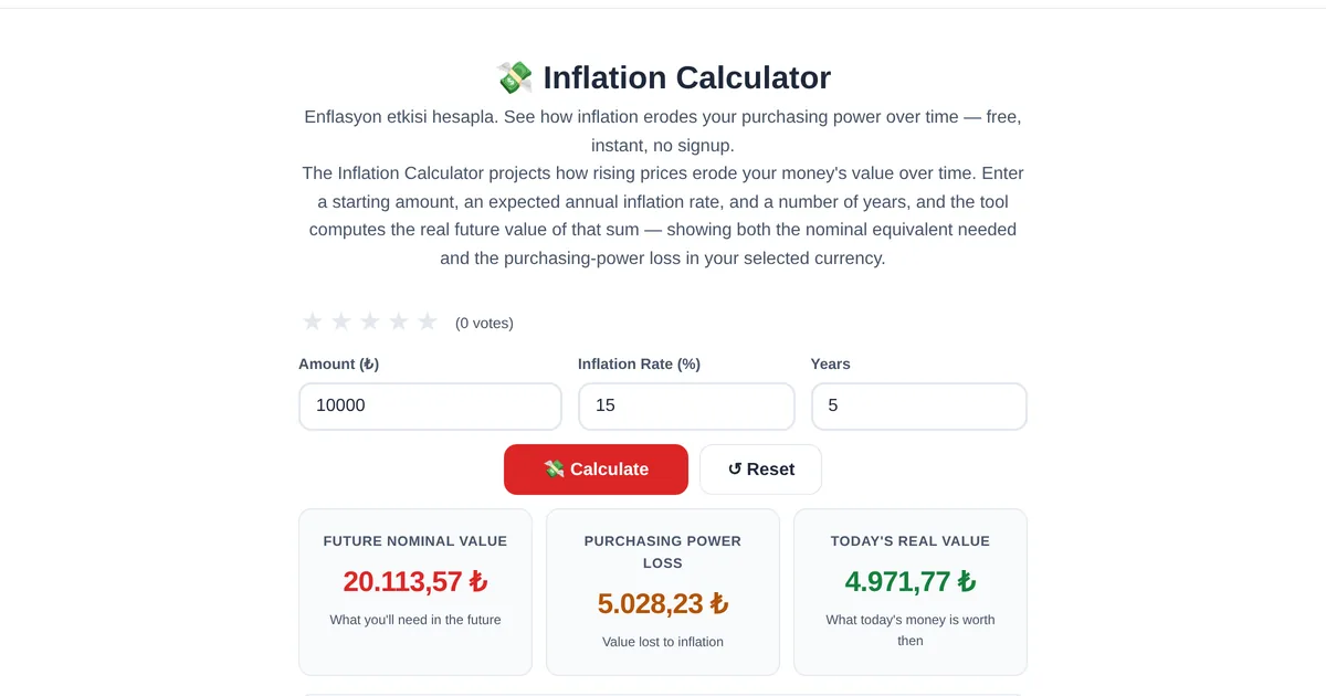 Inflation Calculator — free online tool interface on ToolStand