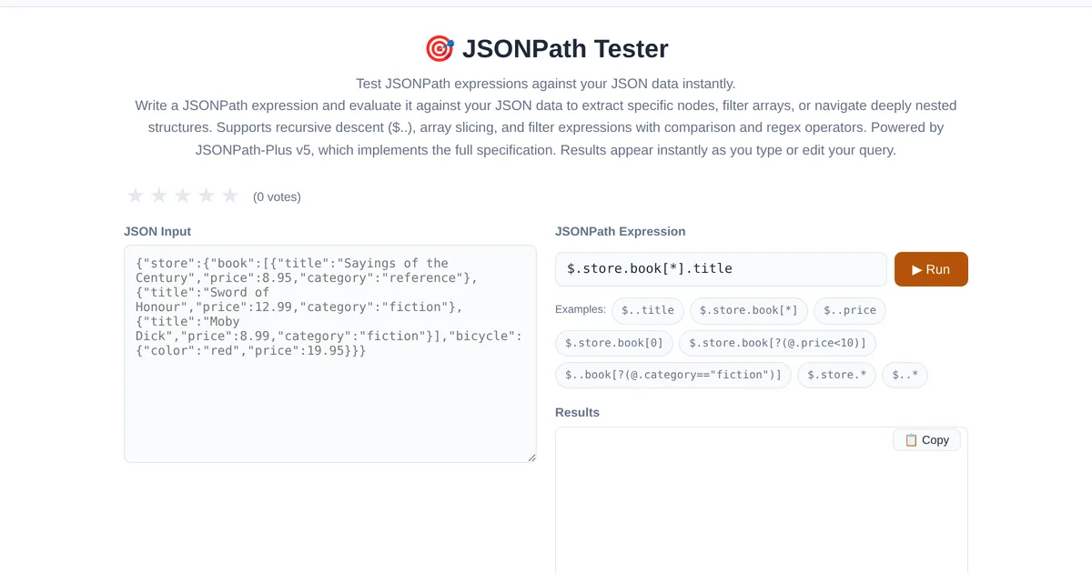 JSONPath Tester โ free online tool interface on ToolStand