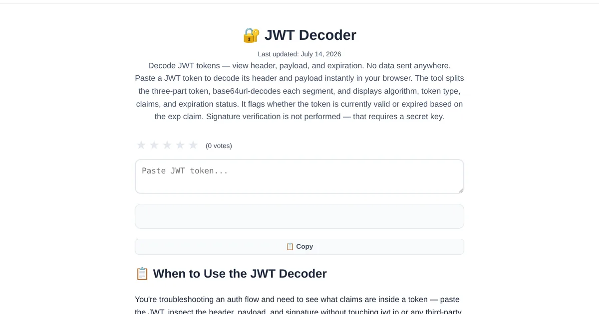 JWT Decoder โ free online tool interface on ToolStand