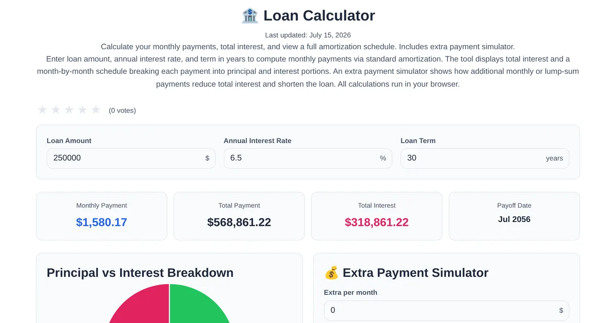 Loan & Mortgage Calculator — free online tool interface on ToolStand