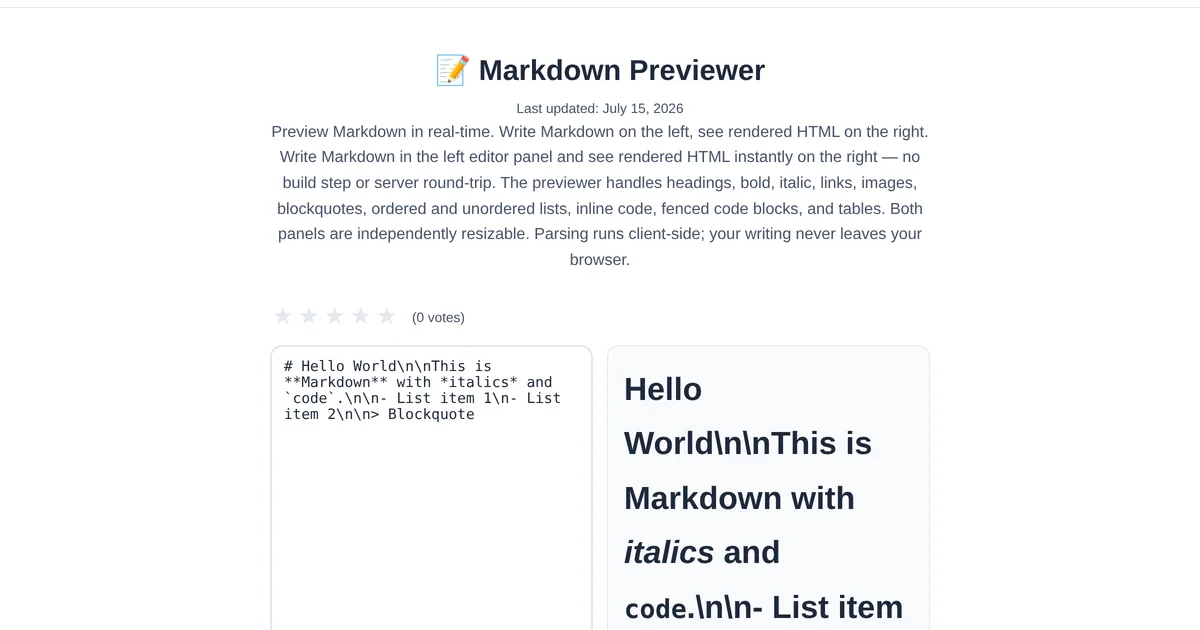 Markdown Previewer โ free online tool interface on ToolStand