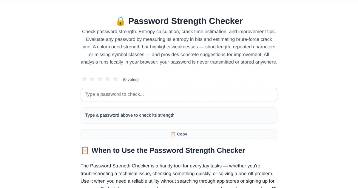 Password Strength Checker — free online tool interface on ToolStand
