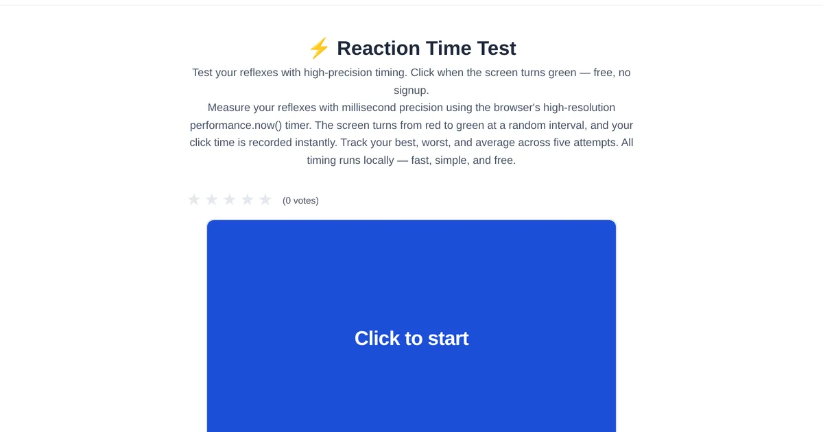 Reaction Time Test — free online tool interface on ToolStand