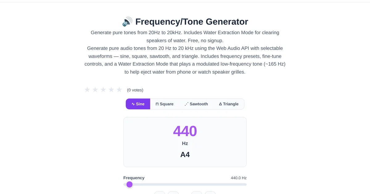 Frequency Generator & Tone Tool — free online tool interface on ToolStand