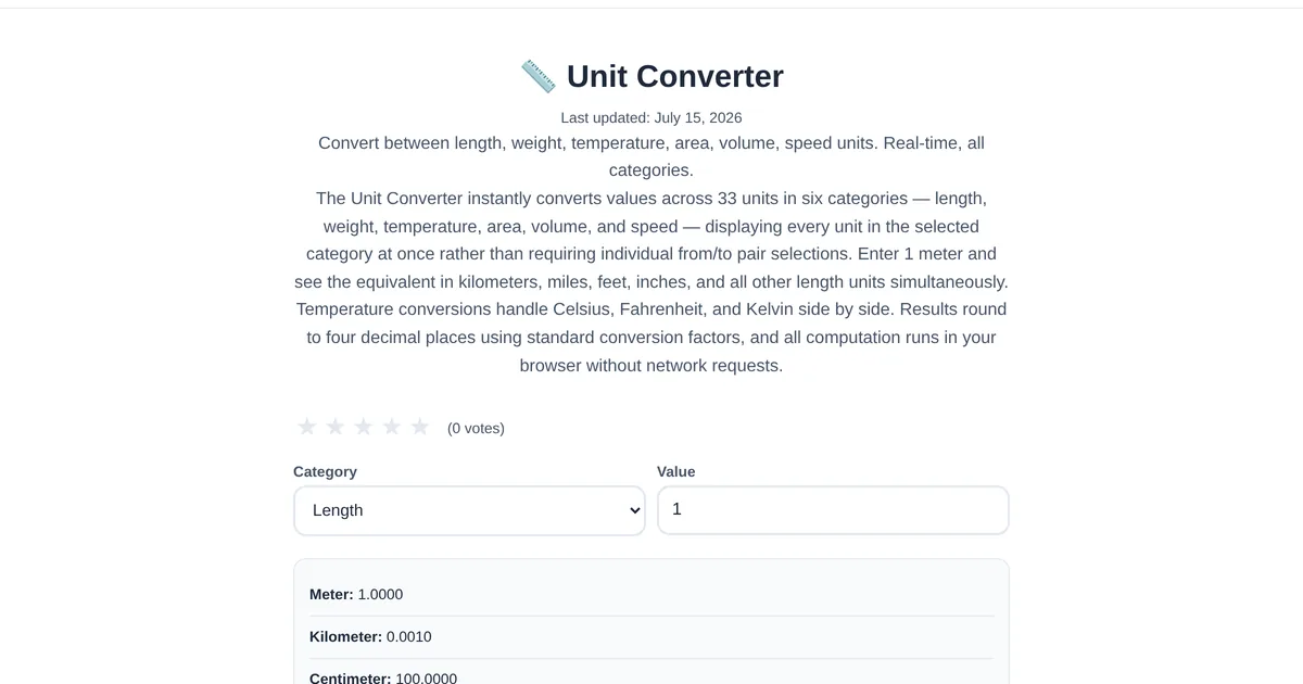 Unit Converter — free online tool interface on ToolStand