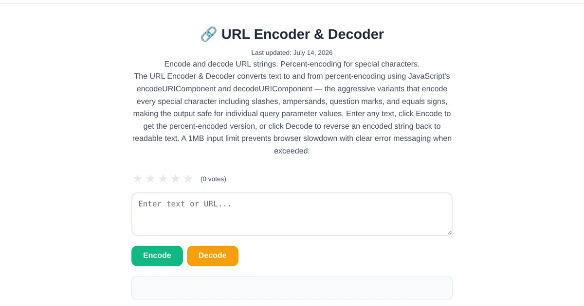URL Encoder & Decoder β free online tool interface on ToolStand