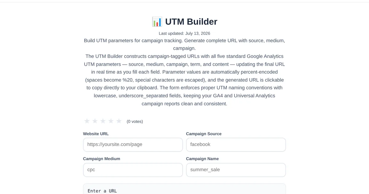 UTM Builder — free online tool interface on ToolStand