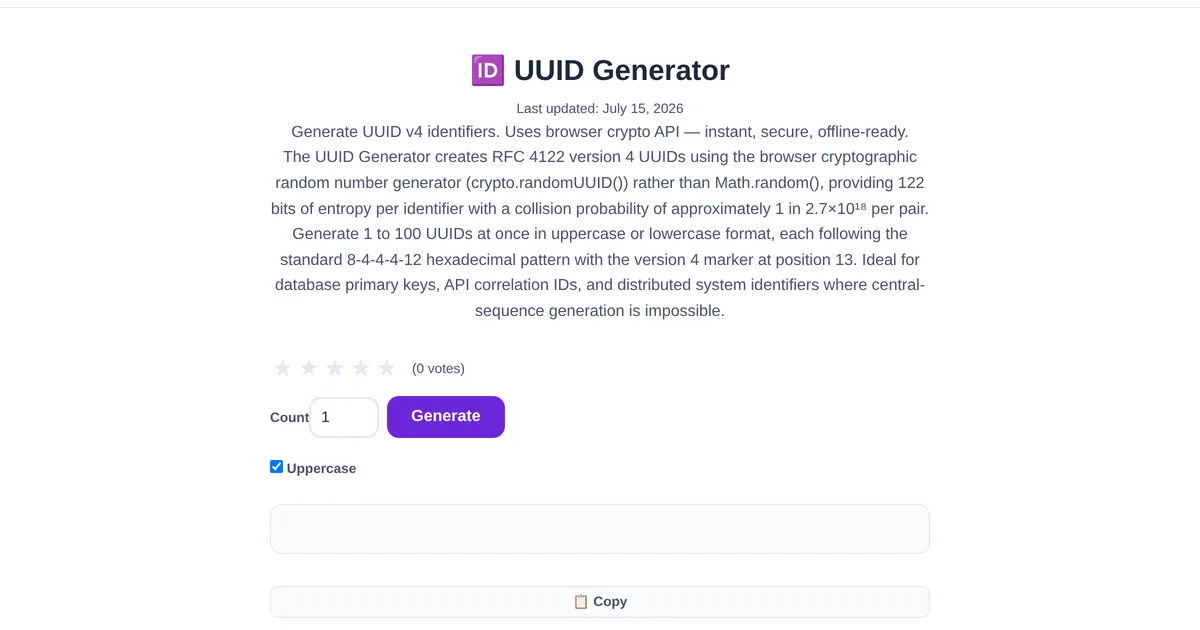 UUID Generator โ free online tool interface on ToolStand