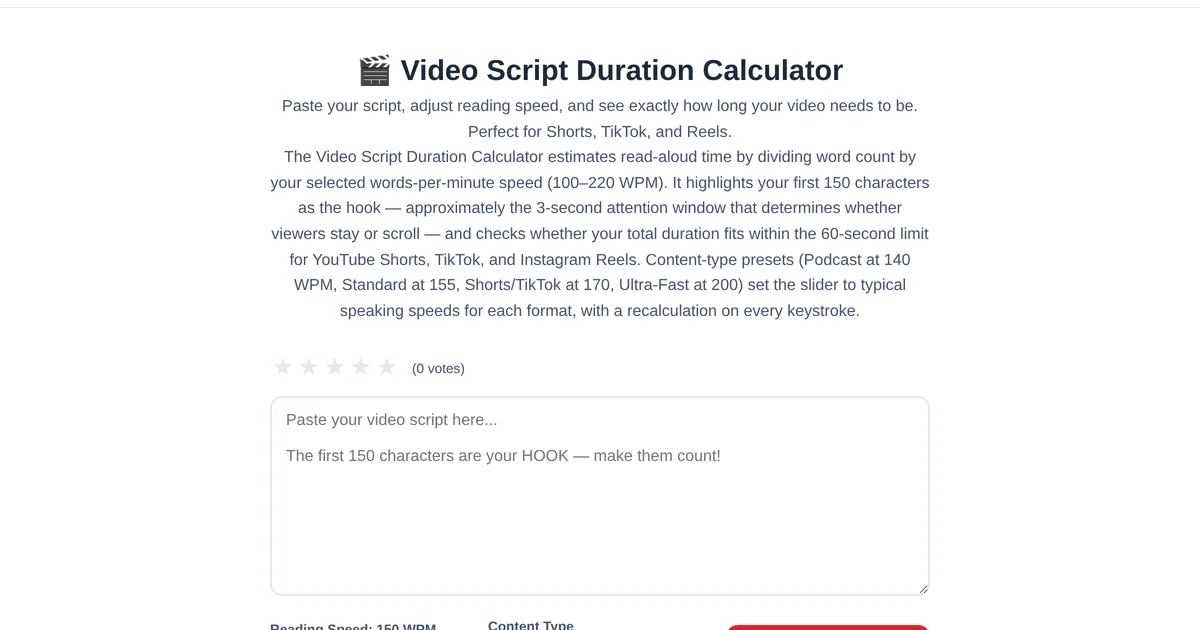 Video Hook & Script Timer — free online tool interface on ToolStand