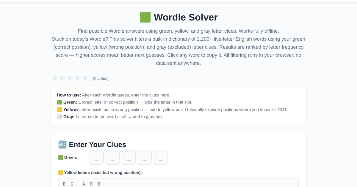 Wordle Solver โ free online tool interface on ToolStand